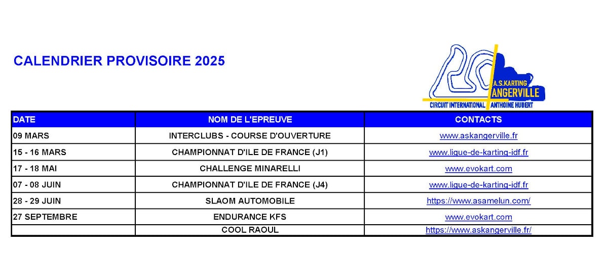 calendrier 2025 piste